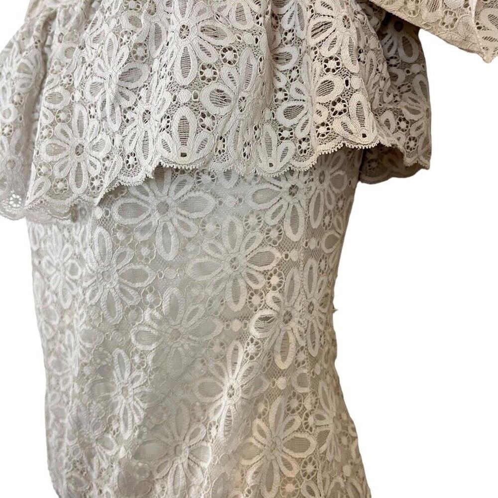 Victorias Secret Light Gray Lace Off The Shoulder Sheer Bodysuit Top Floral M - Picture 9 of 16